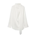 Elegante weiße Satinbluse mit langen Ärmeln, Schalkragen und einer lockeren Passform - XS / Weiß