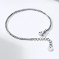 Minimalist silver-tone stainless steel rolo chain bracelet with lobster clasp and round tag - Steel Color Bead Chain 2mm (15+3cm)