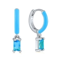 S925 sterling silver hoop earrings with sky blue enamel and rectangular crystal pendant - 29-Blue Enamel Blue Rect