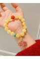 Ethnic bead bracelet with amber, agate and turquoise stones featuring colorful tassels - Colored Tassels: Light Yellow Round Bead Bracelet