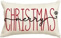 Minimalist beige linen Merry Christmas pillow cover with red and black festive text - Style 2 (Single-sided)