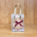 Light brown coral fleece bear towel in frosted gift bag with gold handle and red ribbon - Bear Khaki + Pvc Handbag / 30*30cm