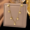 Minimalist 18k gold plated stainless steel bracelet featuring multiple polished heart pendants - Seven Hearts Necklace / Gold