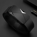 Men's black leather belt with a geometric alloy automatic buckle and silver triangle accent - Alloy/PU / 110cm / Silver