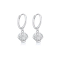 Elegant S925 silver shell earrings with pavé diamond accents on a white background - 30-Silver Pave Shell
