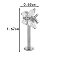 Titanium butterfly labret stud with cubic zirconia inlay and flat back design - Butterfly Style (T2527-1) / Silver