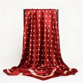 Macro detail of red polka dot silk scarf with elegant satin luster and golden border - Jujube Red (FT150-3) / 90x90cm