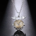 Collier d'aromathérapie argenté avec ailes d'ange et pendentif cœur doré - Argent Aile Coeur Or Creux (35)