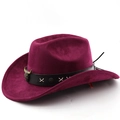 Detail of burgundy faux suede cowboy hat with metal bull skull and star rivet accents - M (56-58cm) / Burgundy