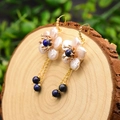 Handcrafted vintage earrings with natural baroque pearls and blue lapis lazuli beads - Premium Lapis Lazuli Petal Pearl Earrings