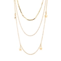 Collar dorado de tres capas con colgantes de estrellas y varias texturas de cadena - Oro KC (DZ-887)