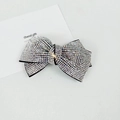Detailed view of elegant black bow hair clip featuring sparkling clear micro rhinestones - 8cm Medium Cross Double Cord Gradient White