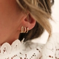 Golden wheat leaf earrings set with cubic zirconia shown on model in French style - Gold (Styles Combination)