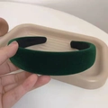 Elegant dark green velvet wide headband for women featuring thick padded sponge design - 3cm / Dark Green