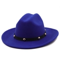 Detail of royal blue fedora hat with black ribbon and gold metal rivets on the crown - M(56-58cm) / Sapphire Blue