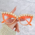 Occhiali da sole cat-eye arancione acceso con decorazioni floreali di perle e strass - Montatura Arancione Lenti Bianche