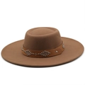 Detail of the brown wool fedora hat featuring a leather band with metal rivet studs - M / Khaki