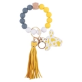 Beaded wristlet keychain with grey, yellow silicone beads and giraffe charm with tassel - Bright Yellow