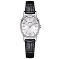 Elegant mini oval silver watch for women with black crocodile pattern leather strap - Silver Case Black Leather Strap