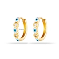 Boho 12mm Gold-Ohrringe mit weißem Emaille-Auge und klaren Zirkonia-Steinen für Damen - 374-2# Blau-Weiß Böser Blick (Paar) / 12mm