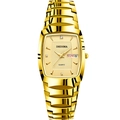 Luxe goudkleurig quartzhorloge in tonneau-vorm met dag-datum en diamantaccenten - Gouden Wijzerplaat Herenmodel (D-229) / Goud