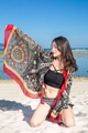 Bohemian red sun protection beach shawl with geometric mandala patterns for summer travel - Style 08-Mandala Red Black / 180cm