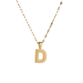 Gold stainless steel necklace with textured capital letter D pendant on white background - Letter D