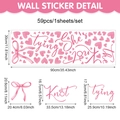 Rosa Schleife und Herz PVC Wandaufkleber Set für Valentinstag und Hochzeitsdeko - Rosa Schleife Herz Schriftzug Set (UV24Y12764T_R)