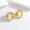 18K gold plated irregular texture geometric square earrings with two-tone metal finish - Square