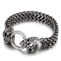 Antique silver punk skeleton skull bracelet with bold wheat chain and ring clasp - Antique Silver / 22cm(KB144415-KFC)