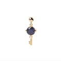 Detail of s925 silver key pendant with blue sandstone and sparkling white zircon accent - Gold Black Stone Key Pendant