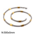 Collana bicolore in acciaio inossidabile 500x5mm con anelli argento e maglie cilindriche oro - Stile Oro Argento Bicolore 5mm (KN107410-Z)