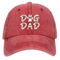 Faded red washed cotton baseball cap featuring DOG DAD embroidery and paw print design - Washed Red DOG DAD Embroidery Baseball Cap