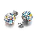 Boucles d'oreilles Shamballa avec cristaux multicolores et tiges en acier inoxydable - 12mm / Acier Multicolore (KE108215-Z)