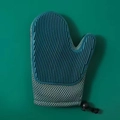Dark green silicone pet grooming glove with breathable mesh and adjustable drawstring - Double Sided Grooming Glove / Dark Blue