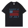 Schwarzes T-Shirt mit Happy 4th of July Vintage Flaggen Print auf weißem Hintergrund - XS / Schwarz