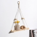 Handmade Macrame wall shelf with wooden beads and hanging fringe in Boho style - Style m0639 (Boho Natural)