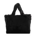 Chic black plush tote bag made of soft faux fur for women’s winter fashion style - Black