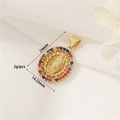 Detailed view of 14K gold Virgin of Guadalupe pendant with colored cubic zirconia stones - Colorful Zircon Guadalupe Virgin Mary (H-11730)