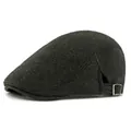 Classic dark grey herringbone newsboy cap with adjustable side metal buckle - Adjustable / Dark Green