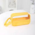 Yellow rectangular cosmetic bag with transparent PVC panel and PU leather handle - Yellow Small