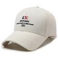 Distressed cream baseball cap with vintage embroidery and worn-out edge detailing - Light Beige