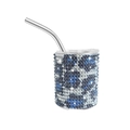 3oz vacuum tumbler with camouflage rhinestones and a metal straw for spirits - Straight / Leopard Blue