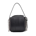 Bolso caja negro geométrico estructurado con paneles de cuero y cadena plateada - Negro