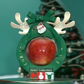 Scatola regalo di Natale verde scuro con corna dorate e una grande mela rossa all'interno - Con Nastro e Etichetta / Verde Corno Oro