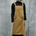 Grembiule da lavoro giallo senape in tela con spalline a H e tasche anteriori multiuso - Stile Spaccato con Cinturino Posteriore / Arancione