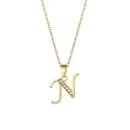 18K gold letter N pendant necklace with sparkling cubic zirconia on a cable chain - Letter N