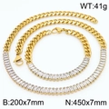Golden Cuban chain necklace and bracelet set with rectangular cubic zirconia stones, 41g - Bracelet / Style B Gold