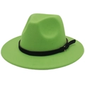 Bright green wool felt jazz hat with black decorative band and gold metal buckle - Fruit Green
