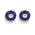 Detailed macro shot of flat blue Evil Eye resin beads for DIY earring jewelry making - Dark Blue